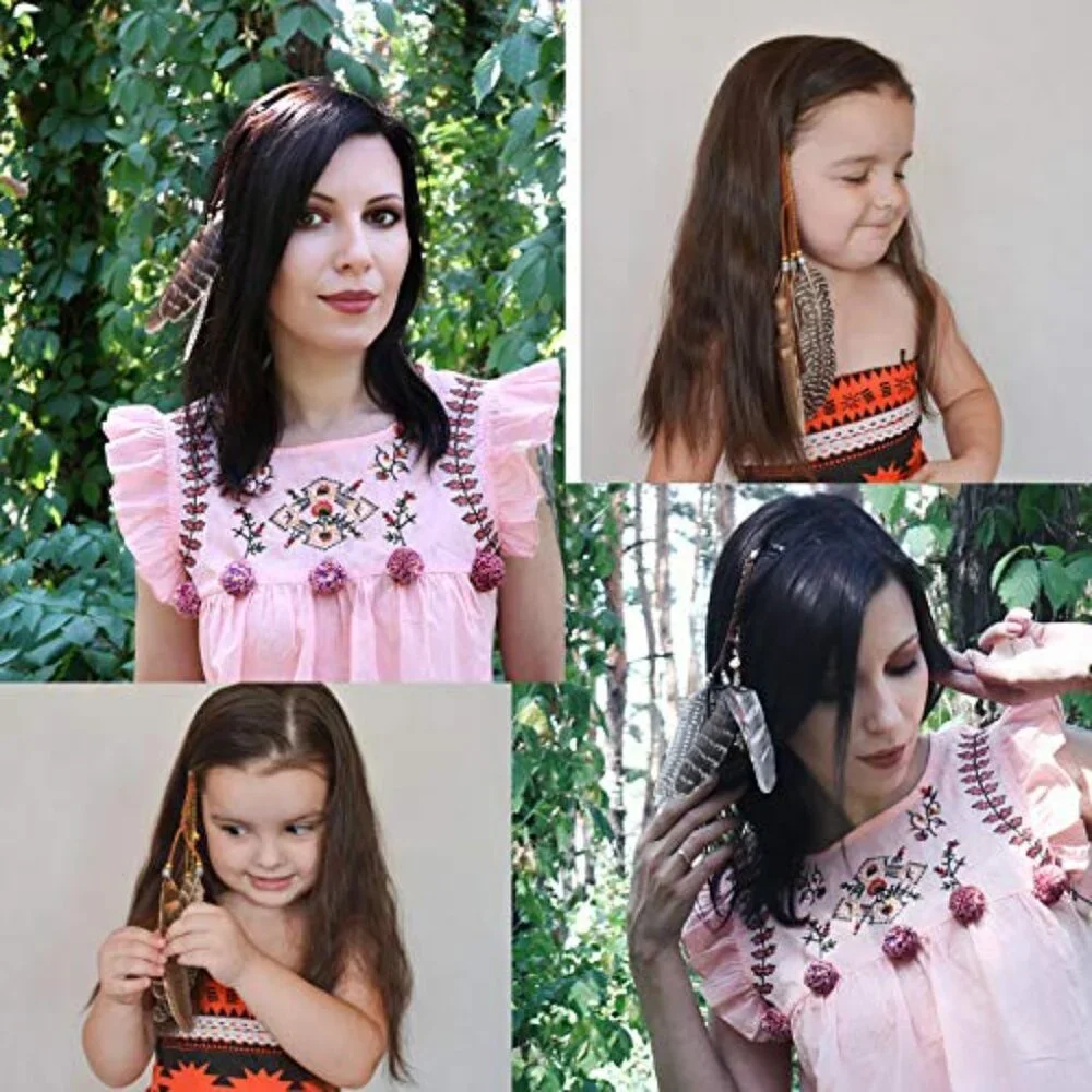 Handmade Bohemian Feather Hair Extension Clip with Beads & Chains